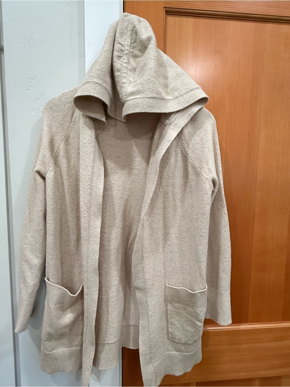 LOFT Hooded Open-Front Cardigan in Light Tan